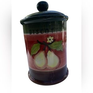 Green and Red Biscotti Jar with Pear Design